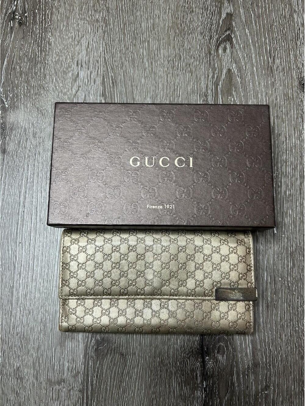Authentic Gucci Firenze Guccissima Leather Long Wallet - Gold With Box